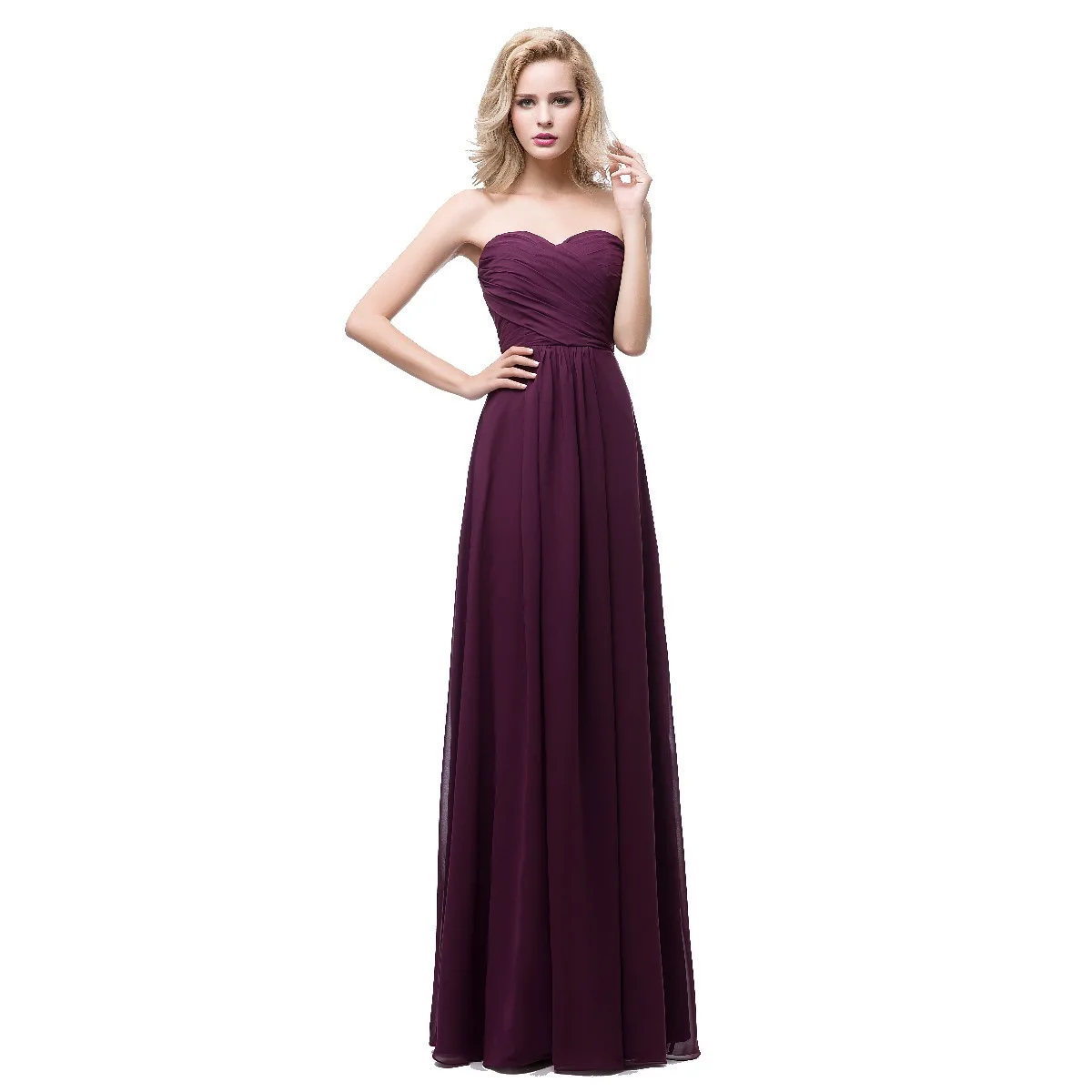 Enkel Chiffon Brudepikekjoler 2018 Prinsesse Kjæreste Uten Ermer Lange Buste Ryggløse Kjoler Til Bryllup