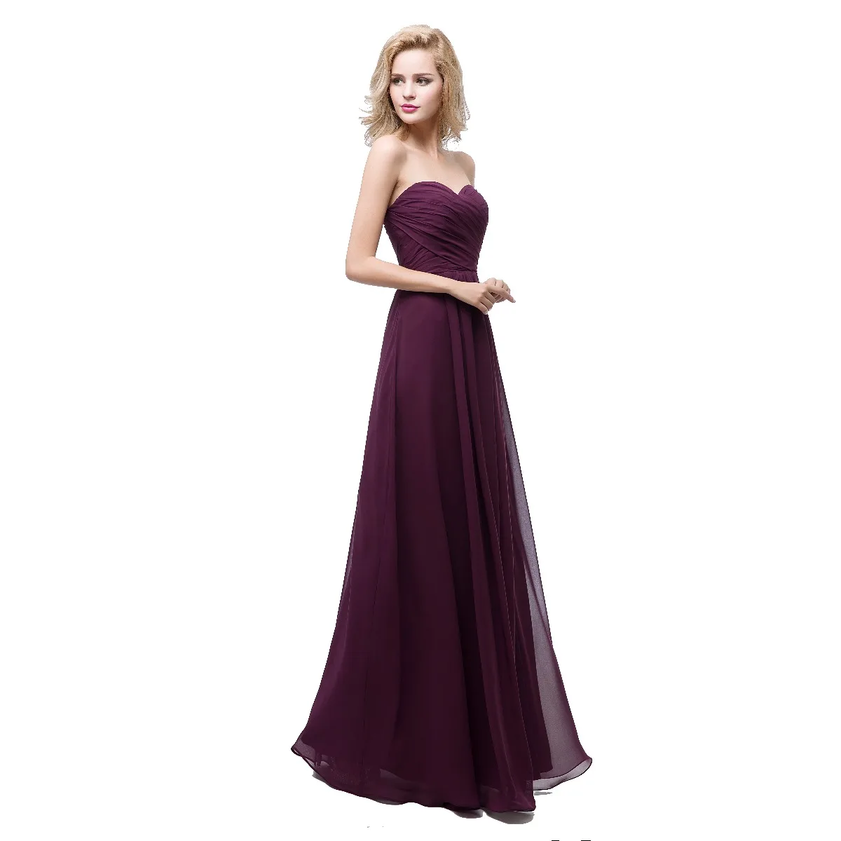 Enkel Chiffon Brudepikekjoler 2018 Prinsesse Kjæreste Uten Ermer Lange Buste Ryggløse Kjoler Til Bryllup