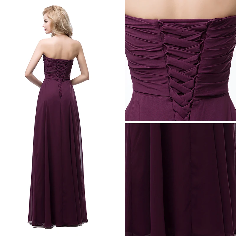 Enkel Chiffon Brudepikekjoler 2018 Prinsesse Kjæreste Uten Ermer Lange Buste Ryggløse Kjoler Til Bryllup