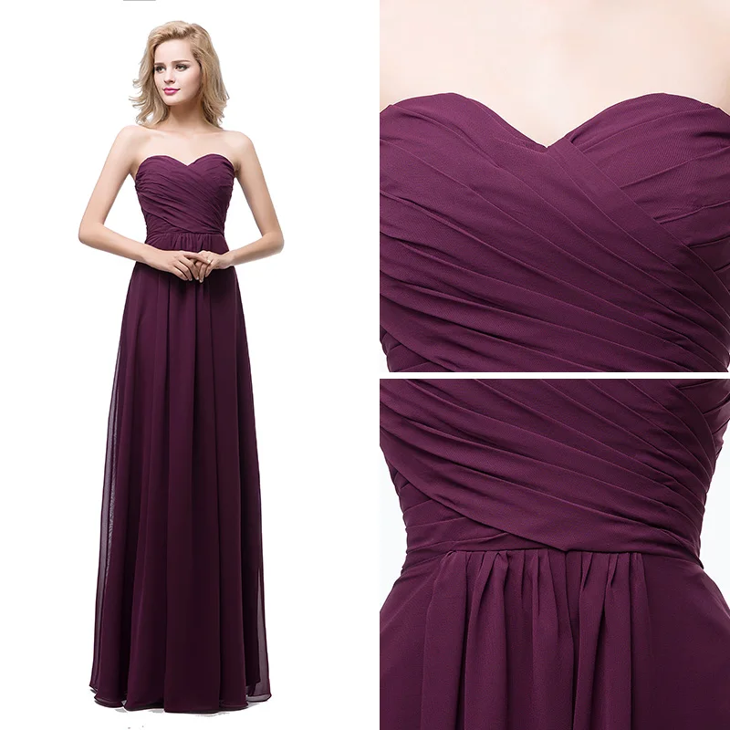 Enkel Chiffon Brudepikekjoler 2018 Prinsesse Kjæreste Uten Ermer Lange Buste Ryggløse Kjoler Til Bryllup