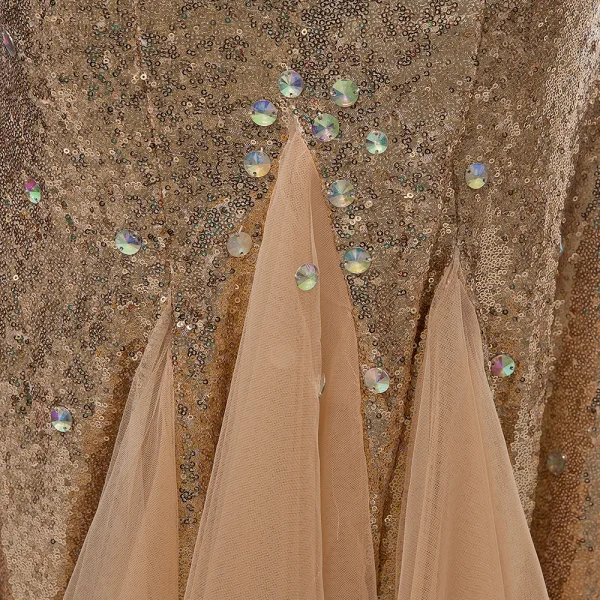 Sparkly Champagne Selskapskjoler 2018 Trompet / Havfrue Kjæreste Uten Ermer Rhinestone Paljetter Lange Buste Ryggløse Formelle Kjoler