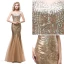 Sparkly Champagne Selskapskjoler 2018 Trompet / Havfrue Kjæreste Uten Ermer Rhinestone Paljetter Lange Buste Ryggløse Formelle Kjoler
