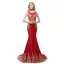 Chic / Beautiful Red Evening Dresses  2018 Trumpet / Mermaid Scoop Neck Sleeveless Gold Appliques Lace Rhinestone Sweep Train Ruffle Formal Dresses