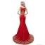 Chic / Beautiful Red Evening Dresses  2018 Trumpet / Mermaid Scoop Neck Sleeveless Gold Appliques Lace Rhinestone Sweep Train Ruffle Formal Dresses