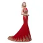 Chic / Beautiful Red Evening Dresses  2018 Trumpet / Mermaid Scoop Neck Sleeveless Gold Appliques Lace Rhinestone Sweep Train Ruffle Formal Dresses