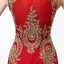 Chic / Beautiful Red Evening Dresses  2018 Trumpet / Mermaid Scoop Neck Sleeveless Gold Appliques Lace Rhinestone Sweep Train Ruffle Formal Dresses