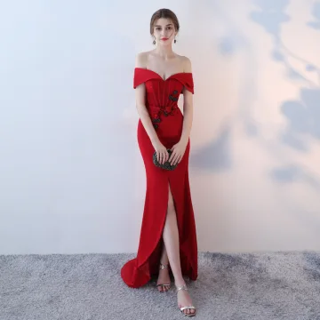 Elegant Burgundy Evening Dresses 2018 Trumpet Mermaid Off The Shoulder Short Sleeve Pearl Crystal Beading Sash Split Front Sweep Train Backless Formal Dresses