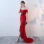 Elegante Burgunderrot Abendkleider 2018 Mermaid Off Shoulder Kurze Ärmel Perle Kristall Perlenstickerei Stoffgürtel Gespaltete Front Sweep / Pinsel Zug Rückenfreies Festliche Kleider