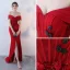 Elegante Burgunderrot Abendkleider 2018 Mermaid Off Shoulder Kurze Ärmel Perle Kristall Perlenstickerei Stoffgürtel Gespaltete Front Sweep / Pinsel Zug Rückenfreies Festliche Kleider