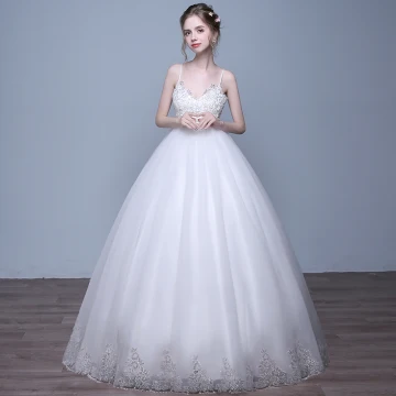Chic Belle Salle Robe De Mariée 2017 Paillettes En Dentelle Appliques Sans Manches Épaules Longue Blanche Robe Boule