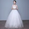 Chic / Beautiful Hall Wedding Dresses 2017 Sequins Lace Appliques Sleeveless Shoulders Floor-Length / Long White Ball Gown