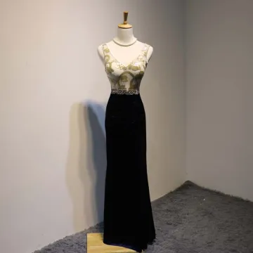 Sexy Royal Blue See Through Suede Evening Dresses 2018 Trumpet Mermaid V Neck Sleeveless Gold Sequins Rhinestone Floor Length Long Backless Formal Dresses