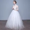 Chic / Beautiful Hall Wedding Dresses 2017 Sequins Lace Appliques Sleeveless Shoulders Floor-Length / Long White Ball Gown
