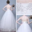 Chic / Belle Salle Robe De Mariée 2017 Paillettes En Dentelle Appliques Sans Manches épaules Longue Blanche Robe Boule