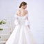 Charming Champagne Wedding Dresses 2018 A-Line / Princess Off-The-Shoulder 3/4 Sleeve Backless Appliques Lace Cathedral Train Ruffle