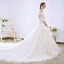 Charming Champagne Wedding Dresses 2018 A-Line / Princess Off-The-Shoulder 3/4 Sleeve Backless Appliques Lace Cathedral Train Ruffle