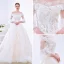 Charming Champagne Wedding Dresses 2018 A-Line / Princess Off-The-Shoulder 3/4 Sleeve Backless Appliques Lace Cathedral Train Ruffle