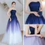 Elegant Mørk Marineblå Gradient-Farge Selskapskjoler 2018 Prinsesse Kjæreste Uten Ermer Appliques Blonder Beading Feie Tog Buste Ryggløse Formelle Kjoler