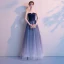 Élégant Bleu Marine Dégradé De Couleur Blanche Robe De Soirée 2018 Princesse Bustier Sans Manches Appliques En Dentelle Perlage Longue Volants Dos Nu Robe De Ceremonie