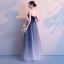 Élégant Bleu Marine Dégradé De Couleur Blanche Robe De Soirée 2018 Princesse Bustier Sans Manches Appliques En Dentelle Perlage Longue Volants Dos Nu Robe De Ceremonie