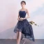Bling Bling Marineblau Cocktailkleider 2018 A Linie Bandeau Ärmellos Glanz Pailletten Kristall Strass Asymmetrisch Rüschen Rückenfreies Festliche Kleider