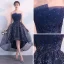 Bling Bling Marineblau Cocktailkleider 2018 A Linie Bandeau Ärmellos Glanz Pailletten Kristall Strass Asymmetrisch Rüschen Rückenfreies Festliche Kleider