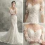 Charmant Ivory / Creme Durchsichtige Brautkleider / Hochzeitskleider 2018 Meerjungfrau Rundhalsausschnitt Lange Ärmel Applikationen Durchbohrt Spitze Kapelle-Schleppe