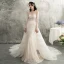 Luxury / Gorgeous Champagne See-through Wedding Dresses 2018 Trumpet / Mermaid Scoop Neck Long Sleeve Backless Beading Detachable Chapel Train