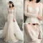 Luxury / Gorgeous Champagne See-through Wedding Dresses 2018 Trumpet / Mermaid Scoop Neck Long Sleeve Backless Beading Detachable Chapel Train
