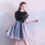 Modern / Fashion Black Homecoming Graduation Dresses 2017 A-Line / Princess Scoop Neck Short Sleeve Sash Short Ruffle Formal Dresses