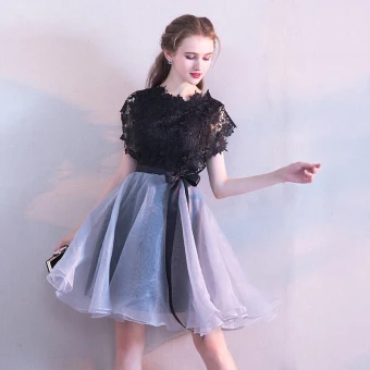 Modern Fashion Black Homecoming Graduation Dresses 2017 A Line Princess Scoop Neck Short Sleeve Sash Short Ruffle Formal Dresses