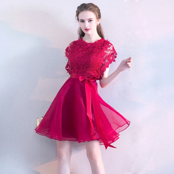 Modern / Fashion Black Homecoming Graduation Dresses 2017 A-Line / Princess Scoop Neck Short Sleeve Sash Short Ruffle Formal Dresses