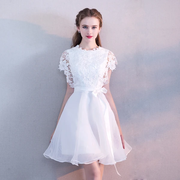 Modern / Fashion Black Homecoming Graduation Dresses 2017 A-Line / Princess Scoop Neck Short Sleeve Sash Short Ruffle Formal Dresses