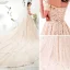 Chic / Beautiful Champagne Wedding Dresses 2018 A-Line / Princess Off-The-Shoulder Short Sleeve Backless Appliques Lace Pearl Beading Royal Train Ruffle