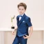 Modest / Simple Ocean Blue Tie Ink Blue Boys Wedding Suits 2018