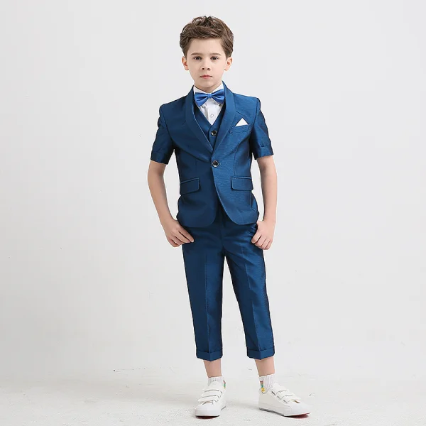 Modest / Simple Ocean Blue Tie Ink Blue Boys Wedding Suits 2018