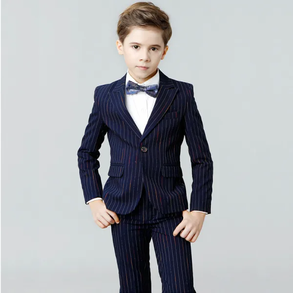 Modest / Simple Navy Blue Striped Boys Wedding Suits 2018