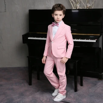 Modest Simple Candy Pink Long Sleeve Boys Wedding Suits 2018