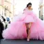 Unique Haute Basse Rose Bonbon Robe De Soirée 2018 Princesse Bretelles Spaghetti Sans Manches Asymétrique Volants Dos Nu Robe De Ceremonie