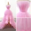Unique Haute Basse Rose Bonbon Robe De Soirée 2018 Princesse Bretelles Spaghetti Sans Manches Asymétrique Volants Dos Nu Robe De Ceremonie