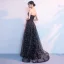 Bling Bling Schwarz Abendkleider 2018 A Linie Bandeau Ärmellos Glanz Pailletten Strass Sweep / Pinsel Zug Rüschen Rückenfreies Festliche Kleider