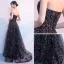 Bling Bling Schwarz Abendkleider 2018 A Linie Bandeau Ärmellos Glanz Pailletten Strass Sweep / Pinsel Zug Rüschen Rückenfreies Festliche Kleider