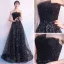 Bling Bling Schwarz Abendkleider 2018 A Linie Bandeau Ärmellos Glanz Pailletten Strass Sweep / Pinsel Zug Rüschen Rückenfreies Festliche Kleider
