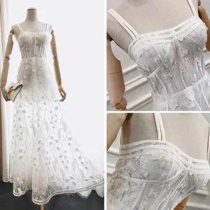 Chic Beautiful Summer White Evening Dresses 2018 A Line Princess Spaghetti Straps Sleeveless Appliques Lace Ankle Length Ruffle Backless Formal Dresses