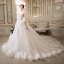 Elegante Ivory / Creme Durchsichtige Brautkleider 2018 A Linie Rundhalsausschnitt Ärmel Rückenfreies Applikationen Mit Spitze Perle Kristall Perlenstickerei Kapelle-Schleppe Rüschen
