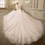Elegante Ivory / Creme Durchsichtige Brautkleider 2018 A Linie Rundhalsausschnitt Ärmel Rückenfreies Applikationen Mit Spitze Perle Kristall Perlenstickerei Kapelle-Schleppe Rüschen