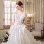 Elegante Ivory / Creme Durchsichtige Brautkleider 2018 A Linie Rundhalsausschnitt Ärmel Rückenfreies Applikationen Mit Spitze Perle Kristall Perlenstickerei Kapelle-Schleppe Rüschen