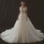 Elegant Champagne Wedding Dresses 2018 A-Line / Princess Off-The-Shoulder Short Sleeve Backless Chapel Train Ruffle