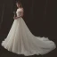 Elegant Champagne Wedding Dresses 2018 A-Line / Princess Off-The-Shoulder Short Sleeve Backless Chapel Train Ruffle