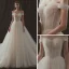 Elegant Champagne Wedding Dresses 2018 A-Line / Princess Off-The-Shoulder Short Sleeve Backless Chapel Train Ruffle